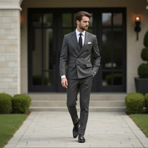 Fit Charcoal Double-Breasted Two Piece Suit