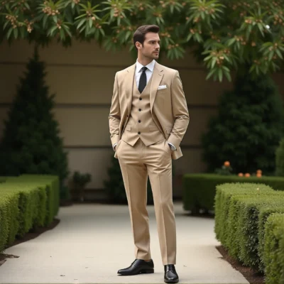 The Eastin Destination: Tan Three Piece Slim Fit Suit