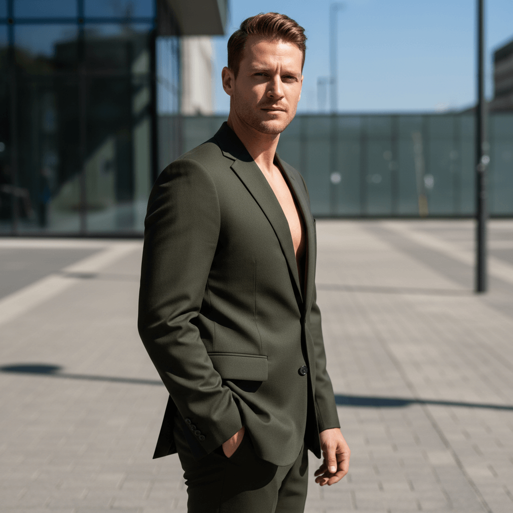 Green Suit in Modern Setting-Single Breasted