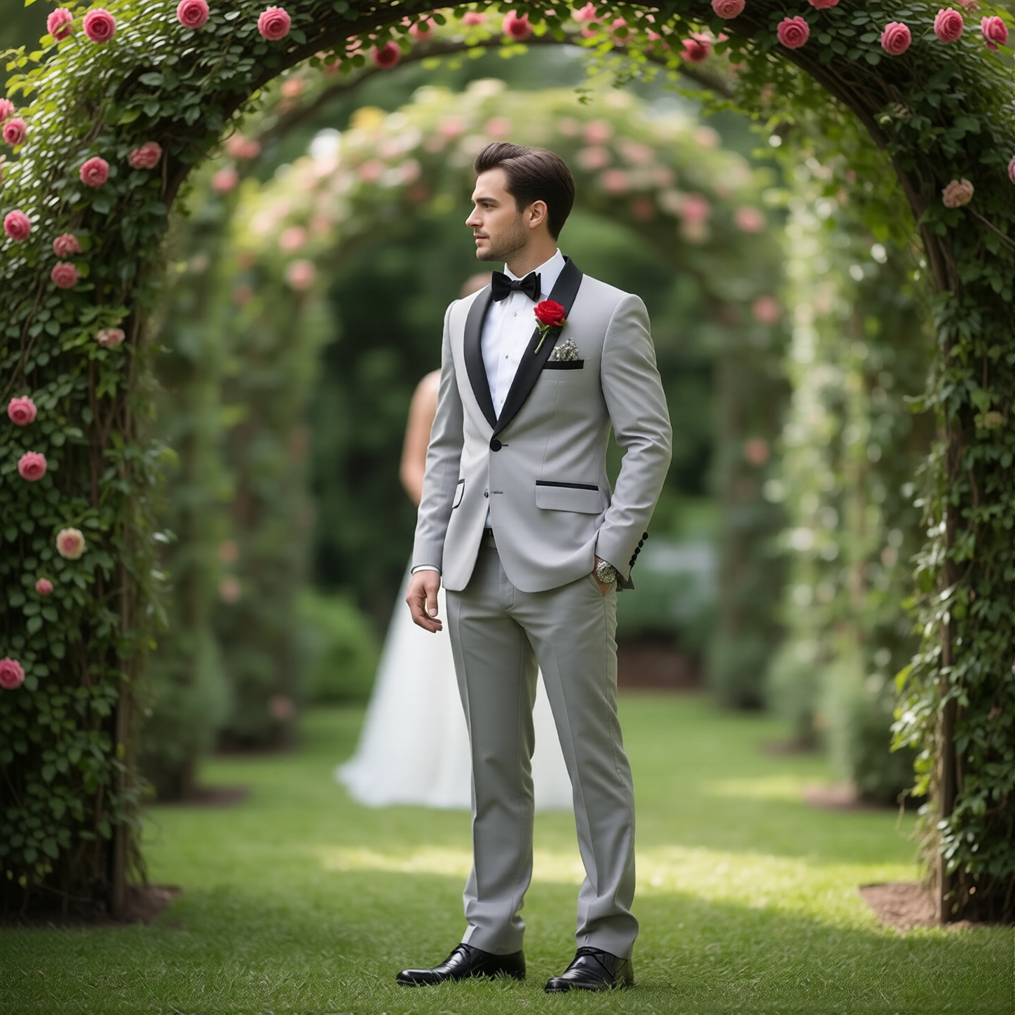 Eastin Slim Fit Light Grey Contrast Tuxedo
