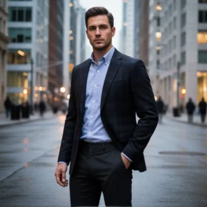 The Metropolitan Grid Sports Jacket: Navy Green Slim-Fit Blazer