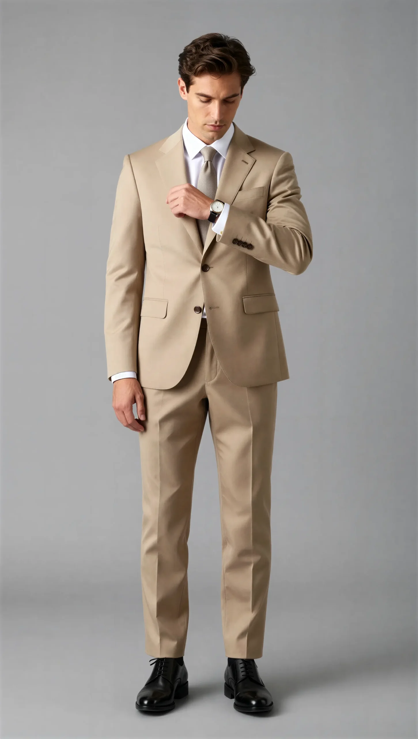 2 piece notch lapel single breasted Beige tan suit5