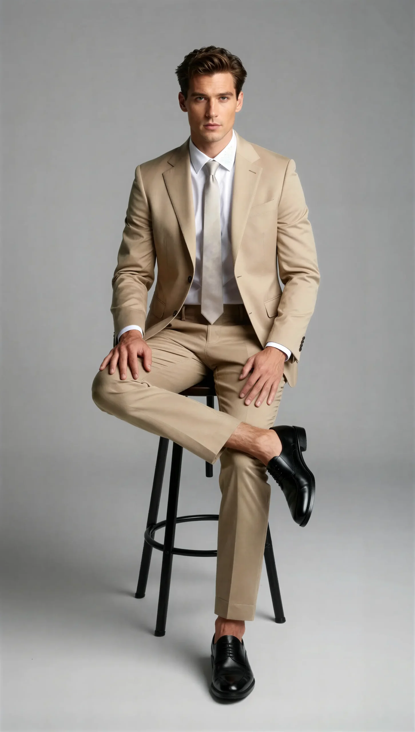 2 piece notch lapel single breasted Beige tan suit6
