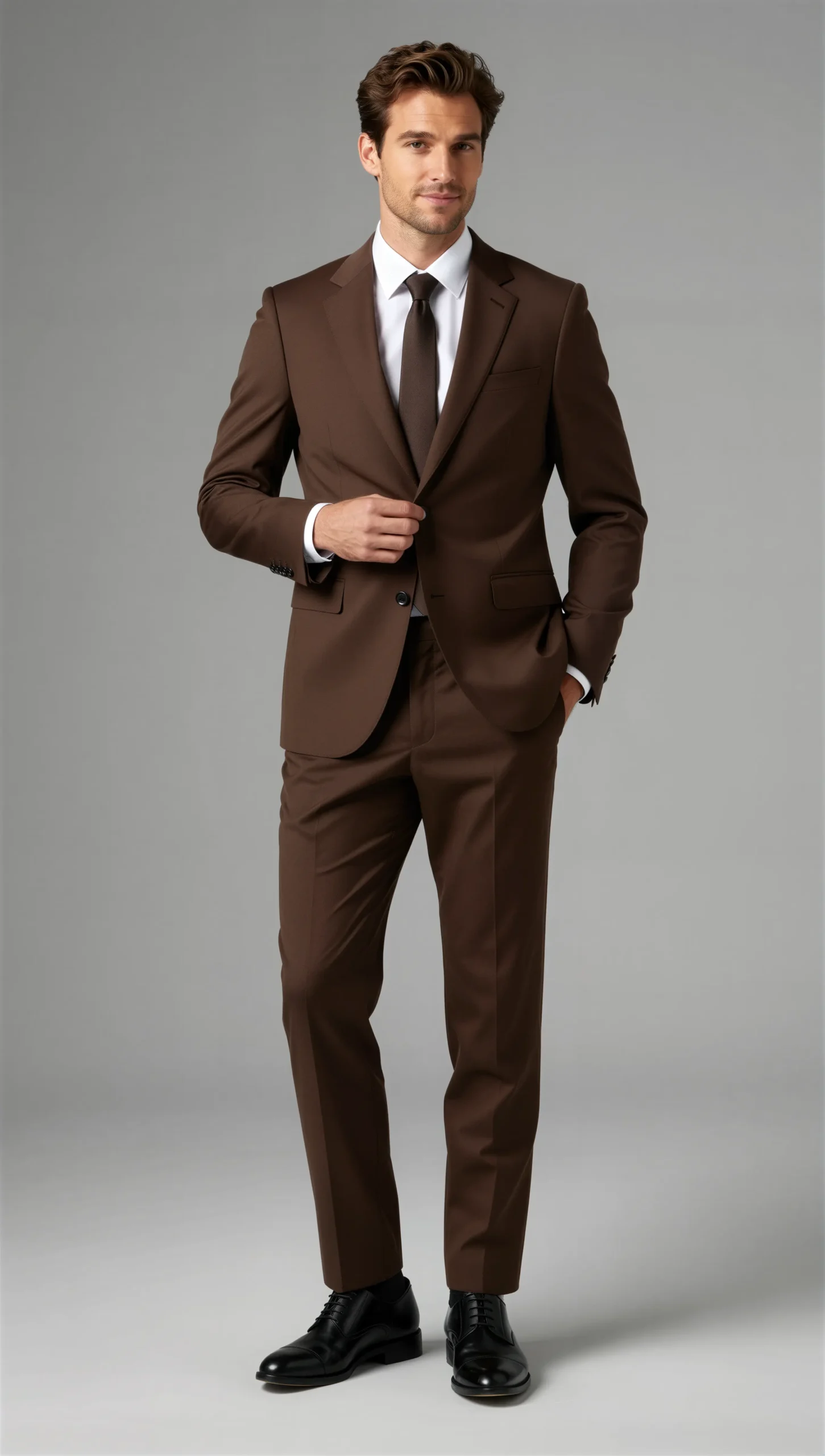 2 piece notch lapel single breasted Brown chocolate suit1