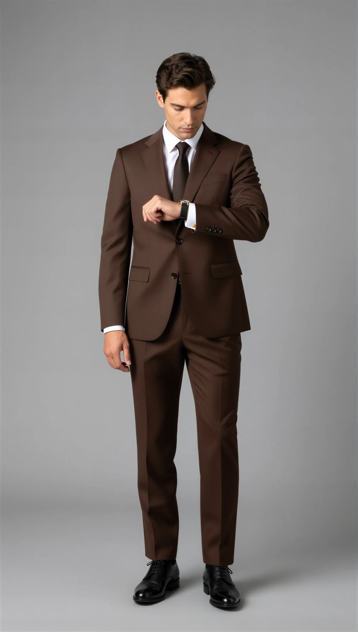 2 piece notch lapel single breasted Brown chocolate suit3