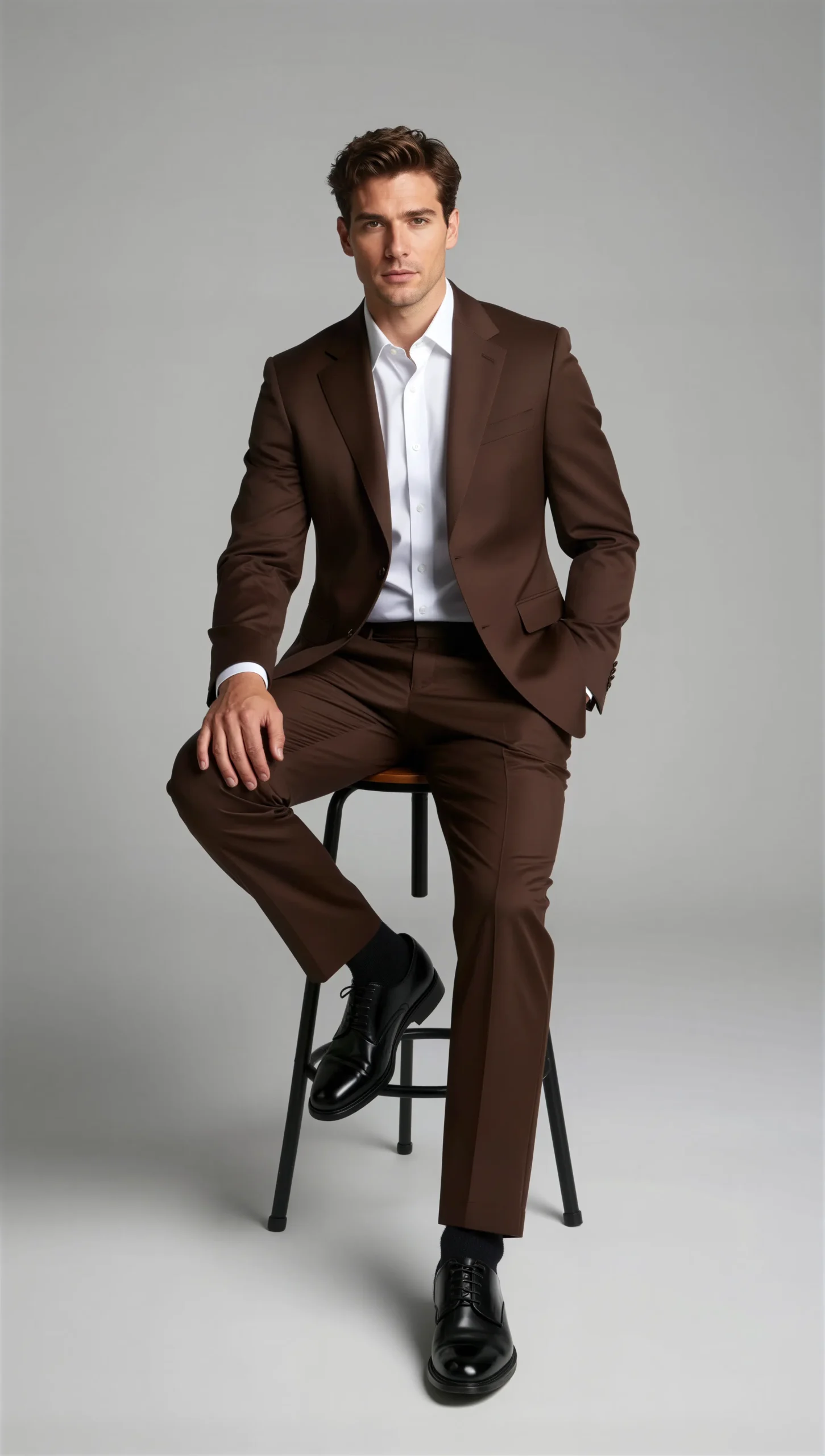 2 piece notch lapel single breasted Brown chocolate suit4