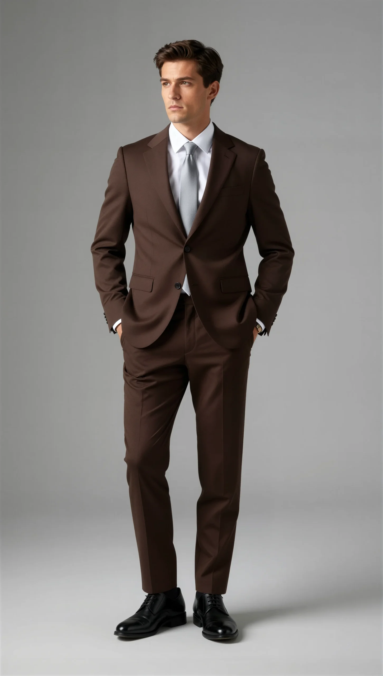 2 piece notch lapel single breasted Brown chocolate suit5