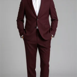2 piece notch lapel single breasted Burgundy wine suit1