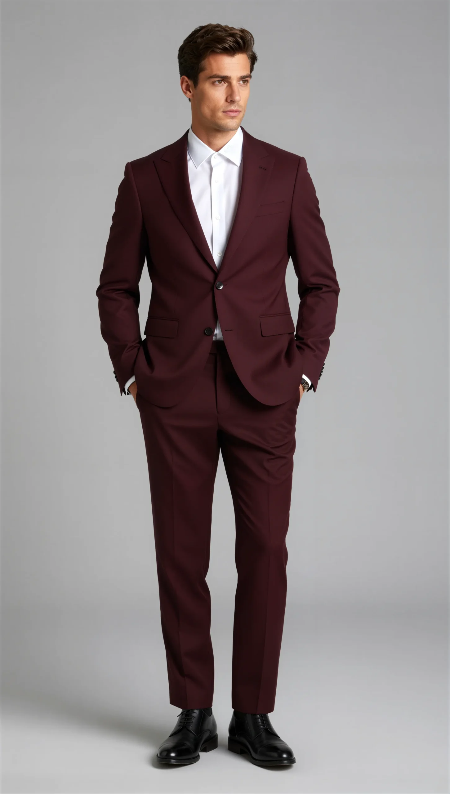 2 piece notch lapel single breasted Burgundy wine suit1