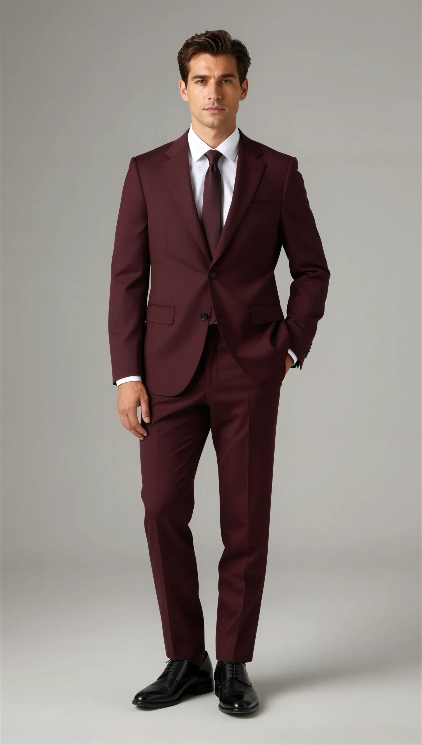 2 piece notch lapel single breasted Burgundy wine suit2