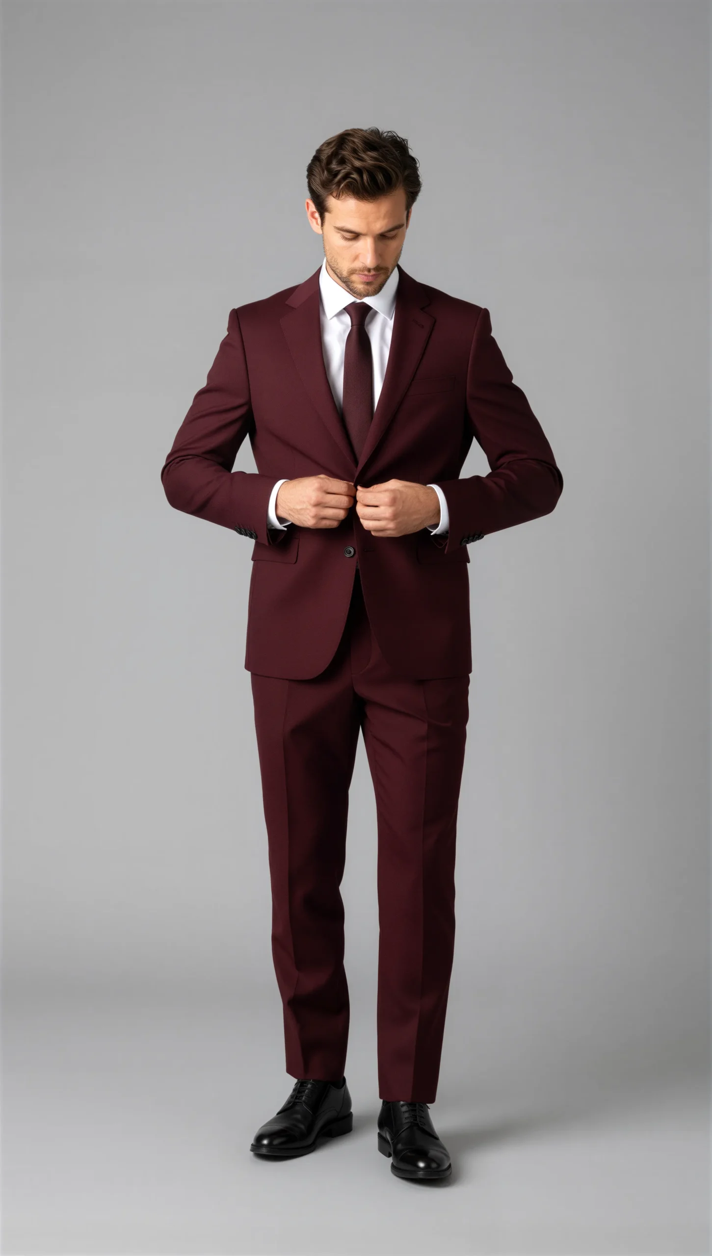 2 piece notch lapel single breasted Burgundy wine suit3