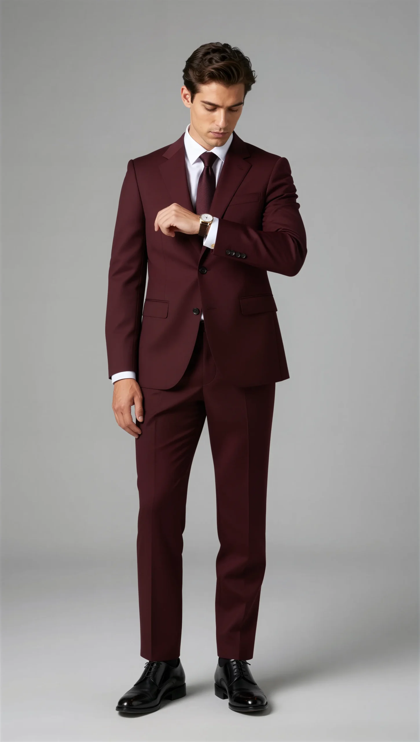 2 piece notch lapel single breasted Burgundy wine suit4