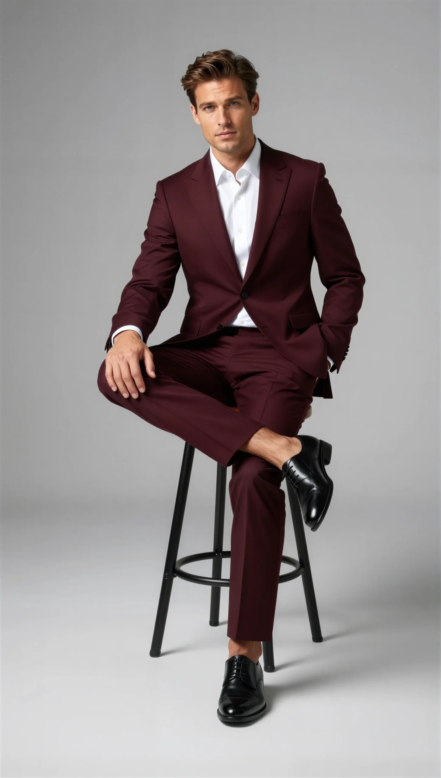 2 piece notch lapel single breasted Burgundy wine suit5