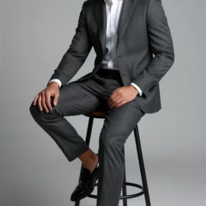 2 piece notch lapel single breasted Charcoal grey suit1