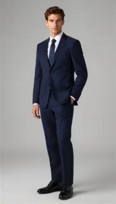 2 piece notch lapel single breasted Dark blue midnight blue suit