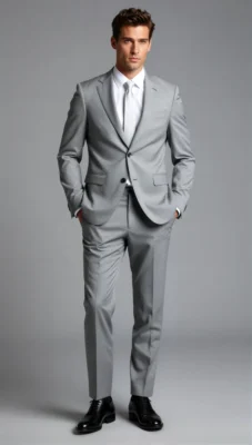 2 piece notch lapel single breasted light grey suit