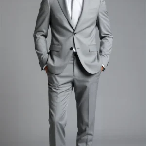 2 piece notch lapel single breasted light grey suit1