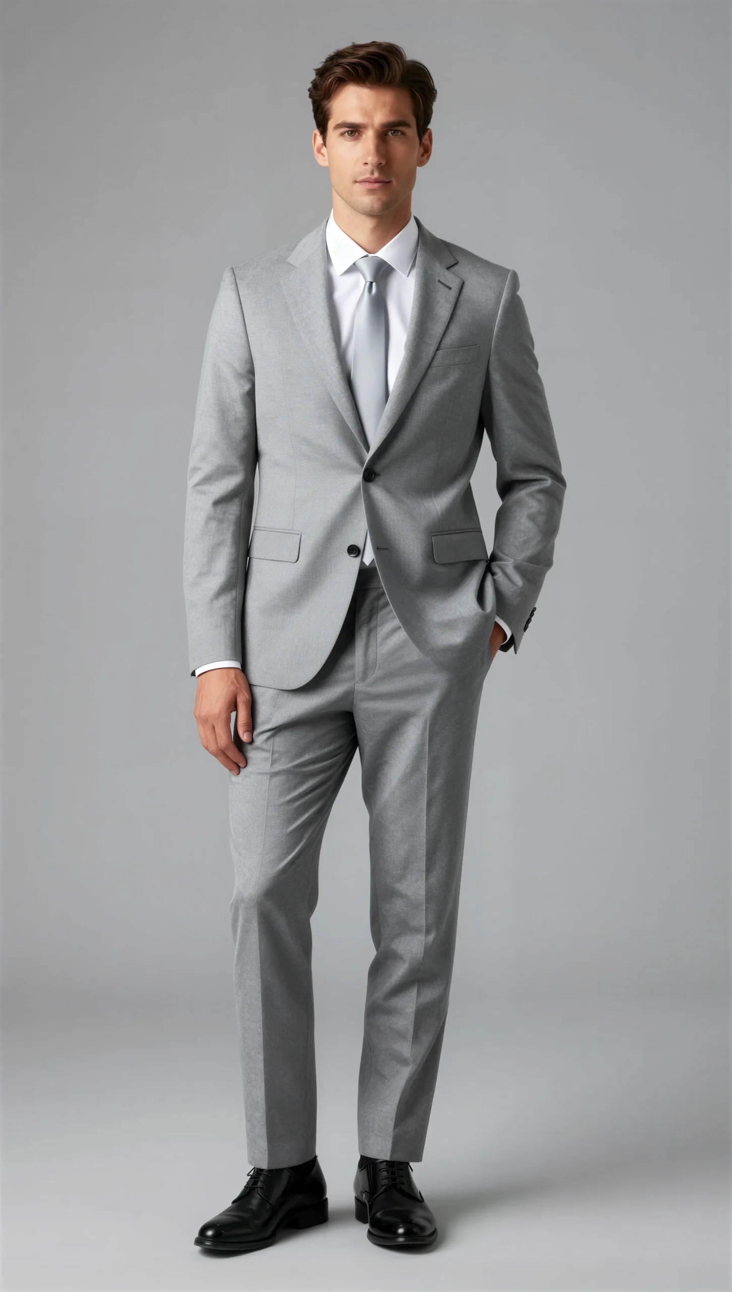 2 piece notch lapel single breasted light grey suit