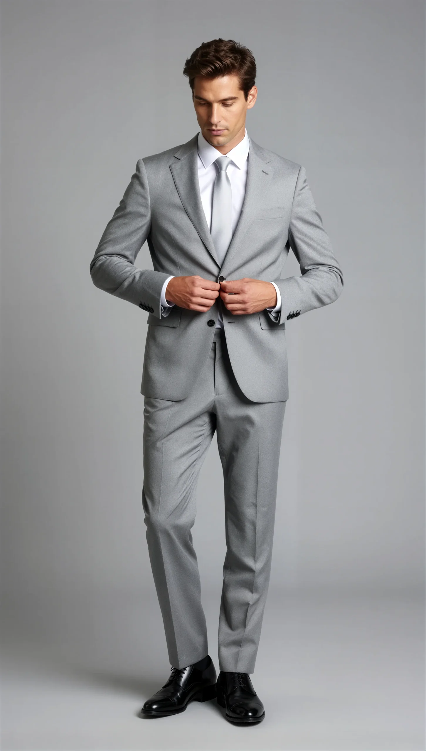 2 piece notch lapel single breasted light grey suit