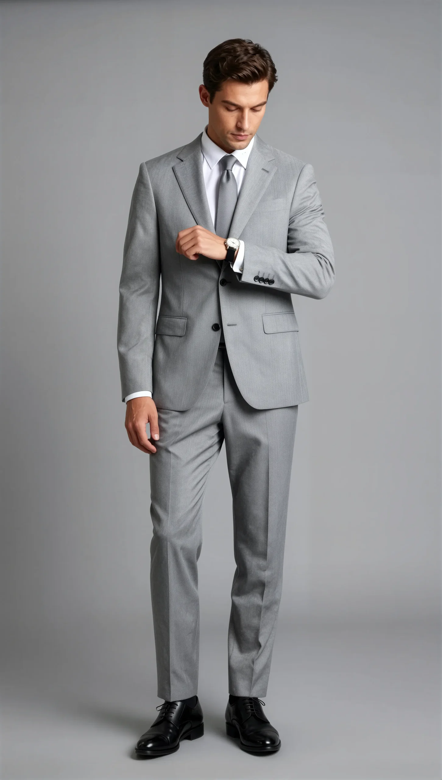 2 piece notch lapel single breasted light grey suit