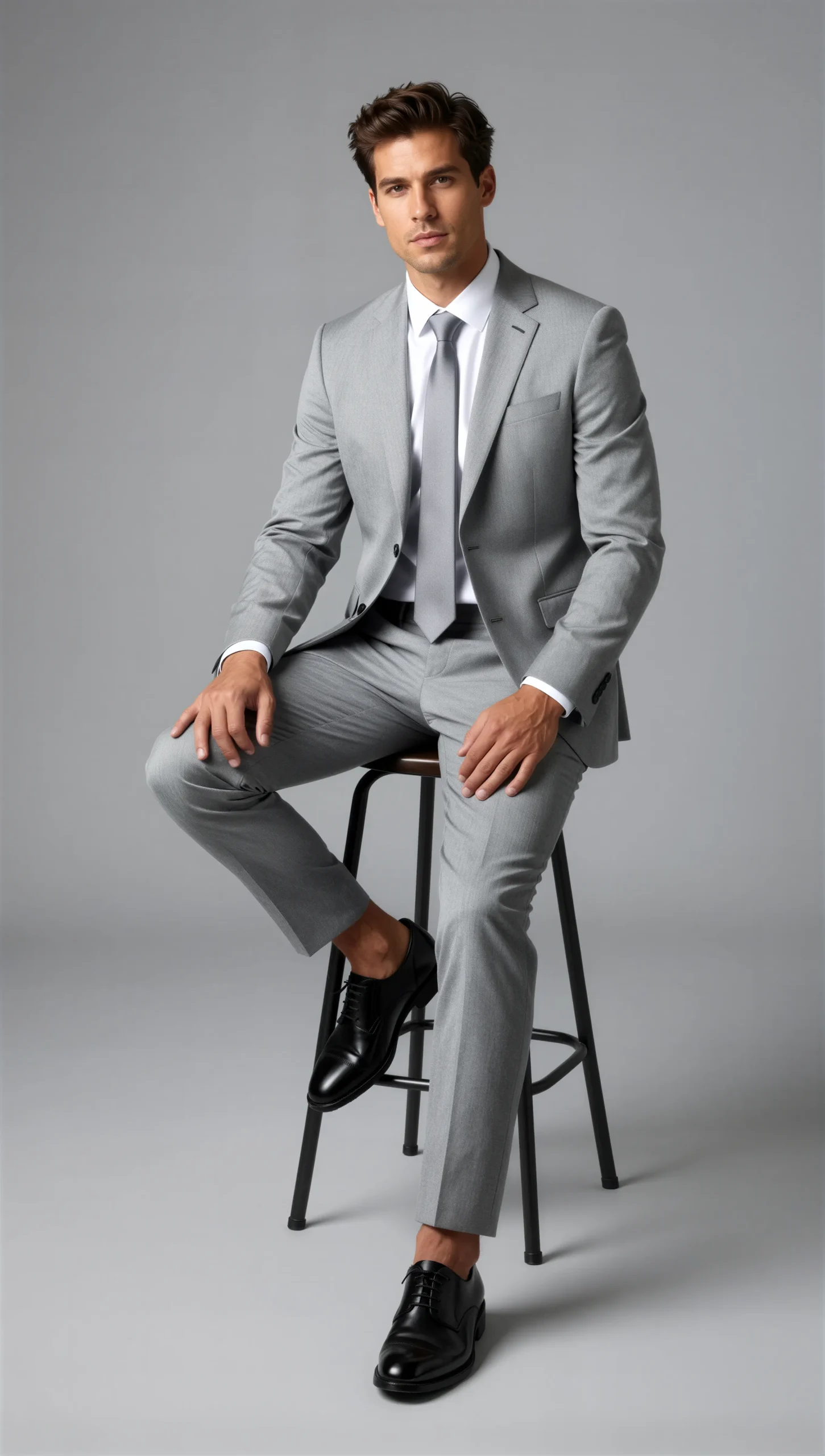 2 piece notch lapel single breasted light grey suit