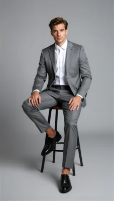 2 piece notch lapel single breasted Medium grey suit