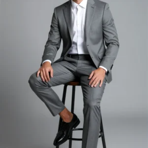 2 piece notch lapel single breasted medium grey suit1