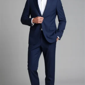 2 piece notch lapel single breasted navy blue suit1