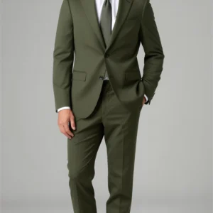 2 piece notch lapel single breasted olive dark green suit1
