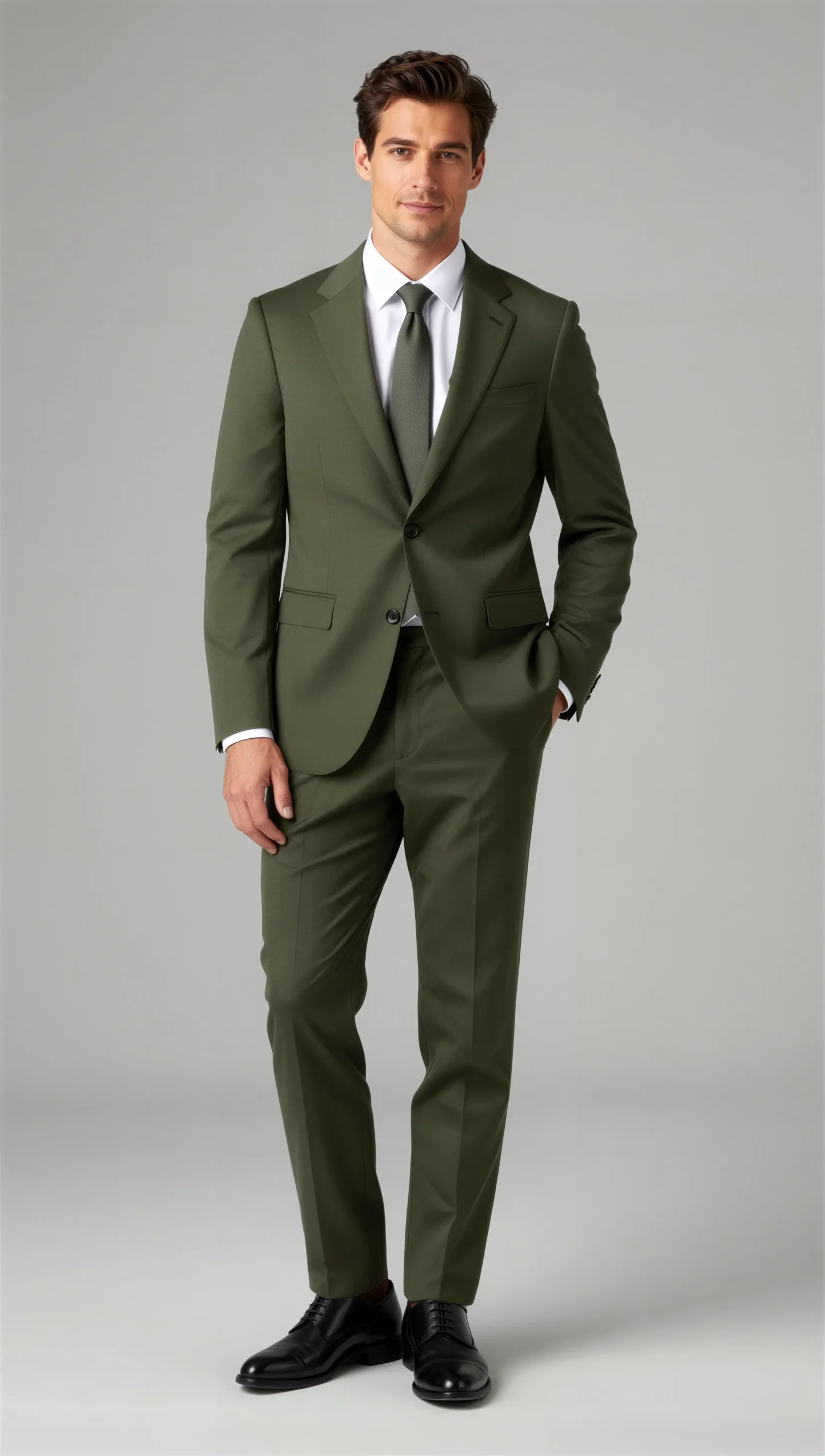 2 piece notch lapel single breasted olive dark green suit