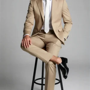 2 piece peak lapel single breasted Begin tan suit1