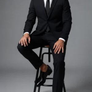 2 piece peak lapel single breasted Black suit1