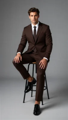 2 Piece Peak Lapel Single Breasted Brown Chocolate Suit