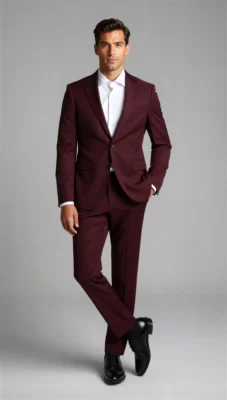 2 Piece Peak Lapel Single Breasted Burgundy Wine Suit