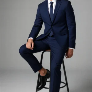 2 piece peak lapel single breasted Dark blue suit 1