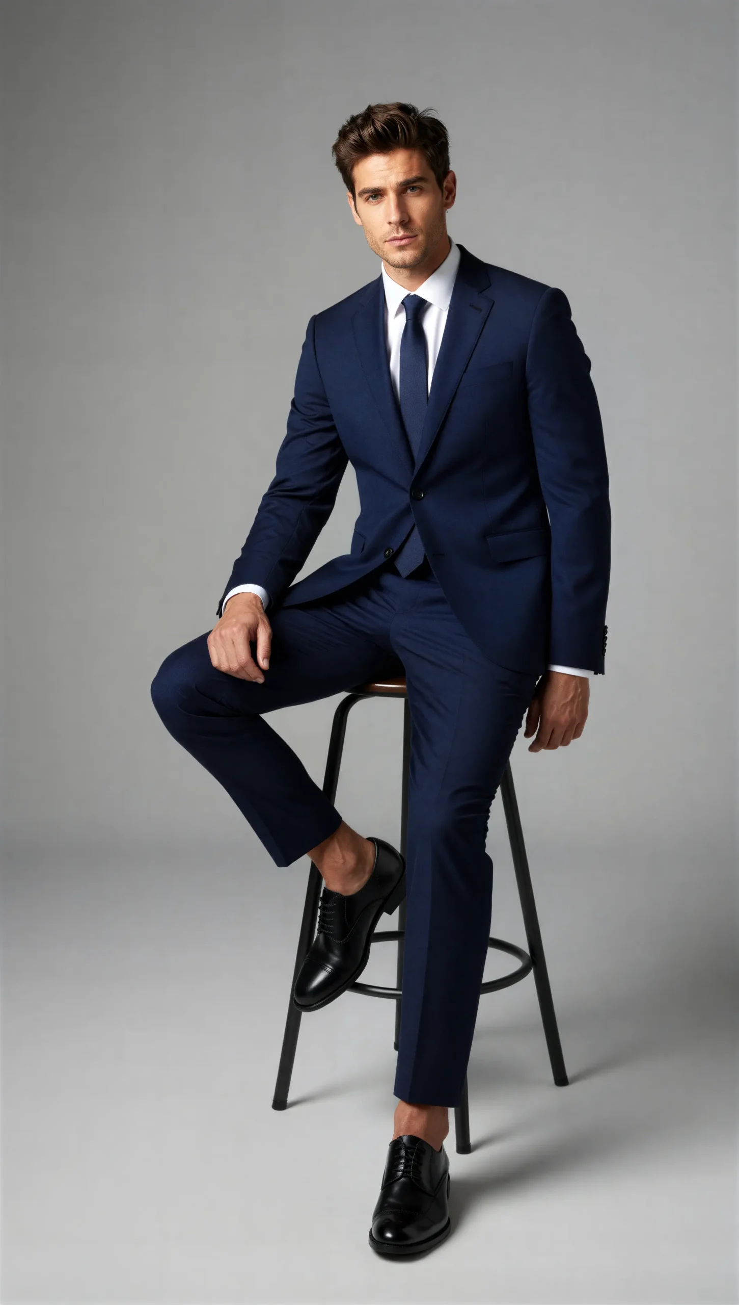 2 Piece Peak Lapel Single Breasted Dark Blue Suit
