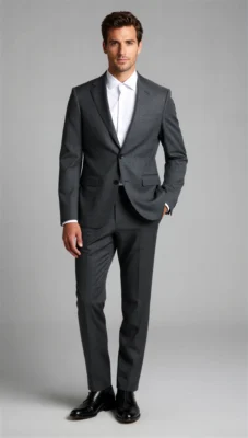 2 Piece Peak Lapel Single Breasted Charcoal Grey Suit