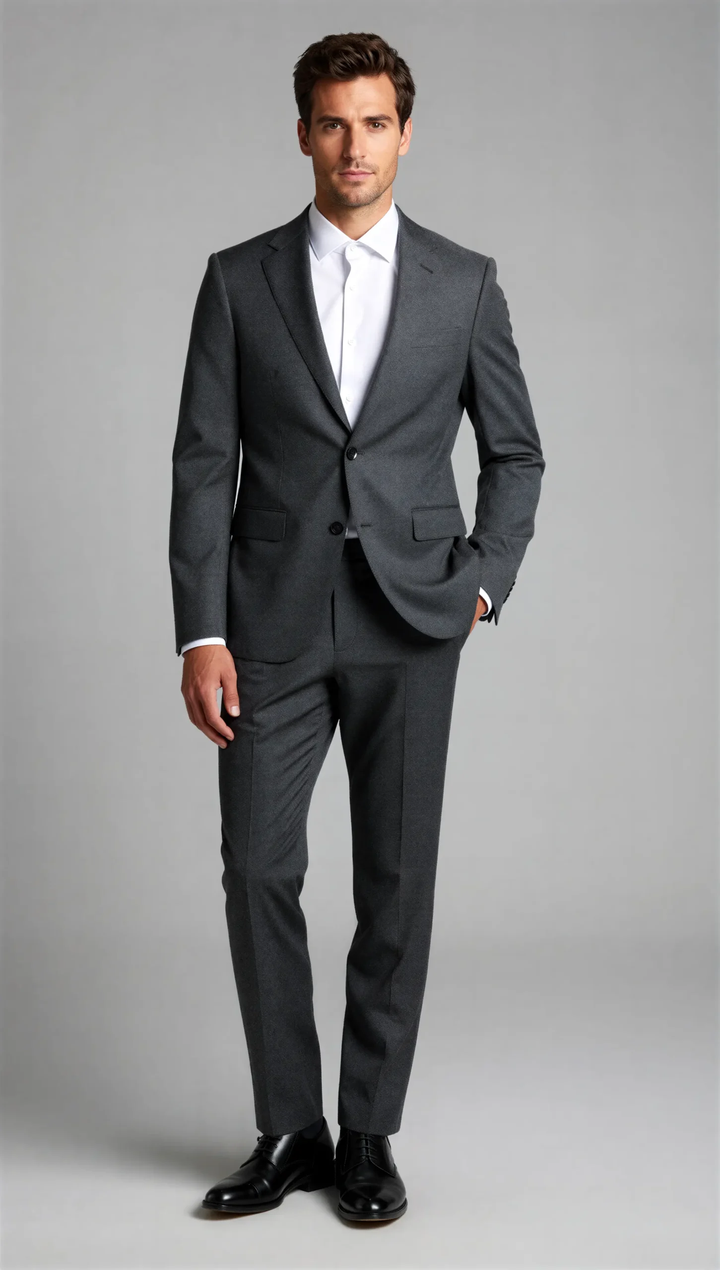 2 Piece Peak Lapel Single Breasted Charcoal Grey Suit