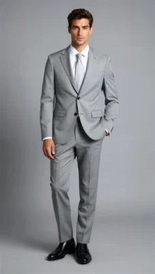 2 Piece Peak Lapel Single Breasted Light Grey Suit