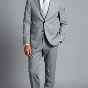 2 piece peak lapel single breasted light grey suit 1