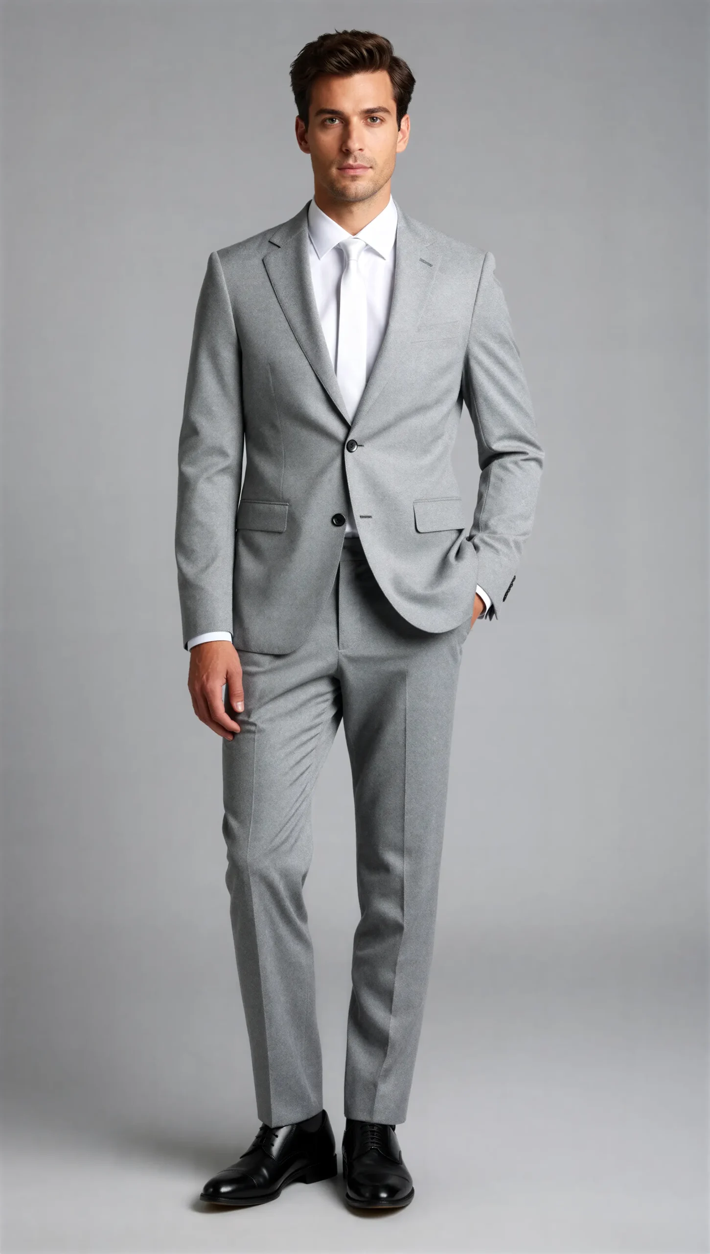 2 Piece Peak Lapel Single Breasted Light Grey Suit