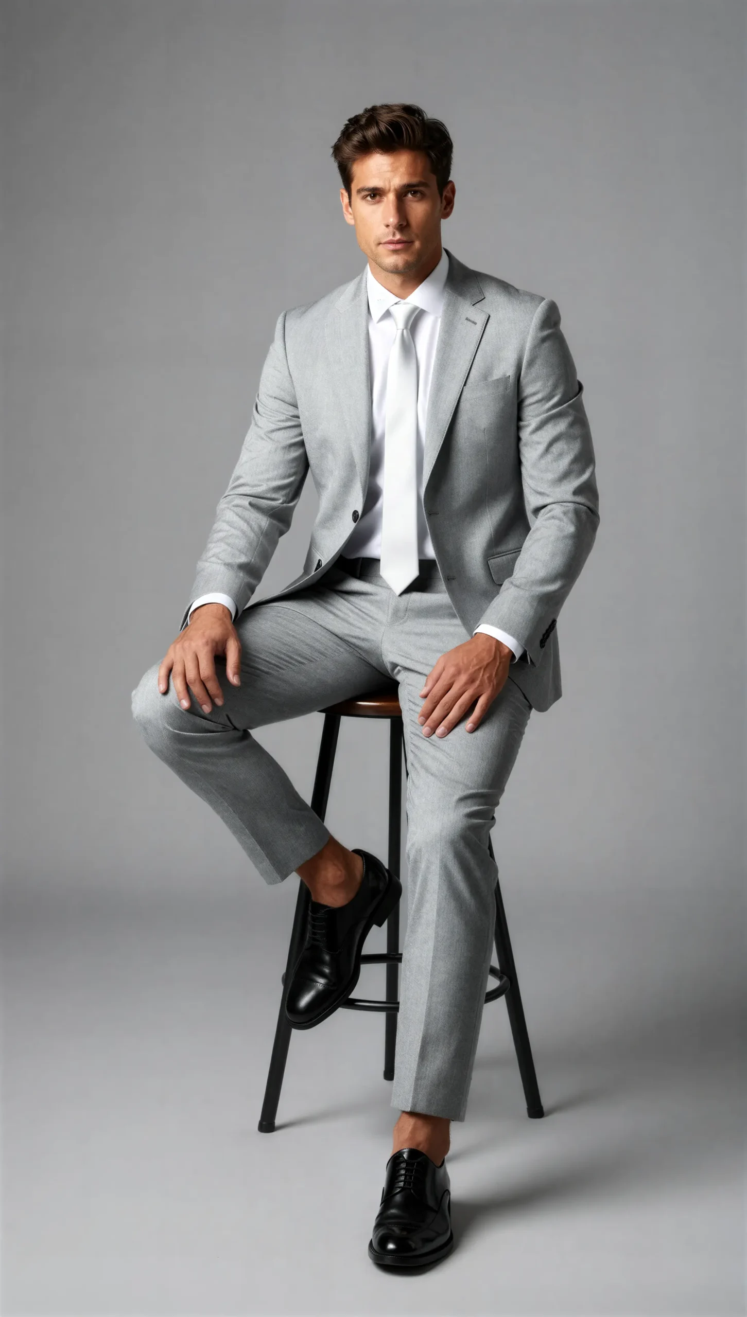 2 Piece Peak Lapel Single Breasted Light Grey Suit