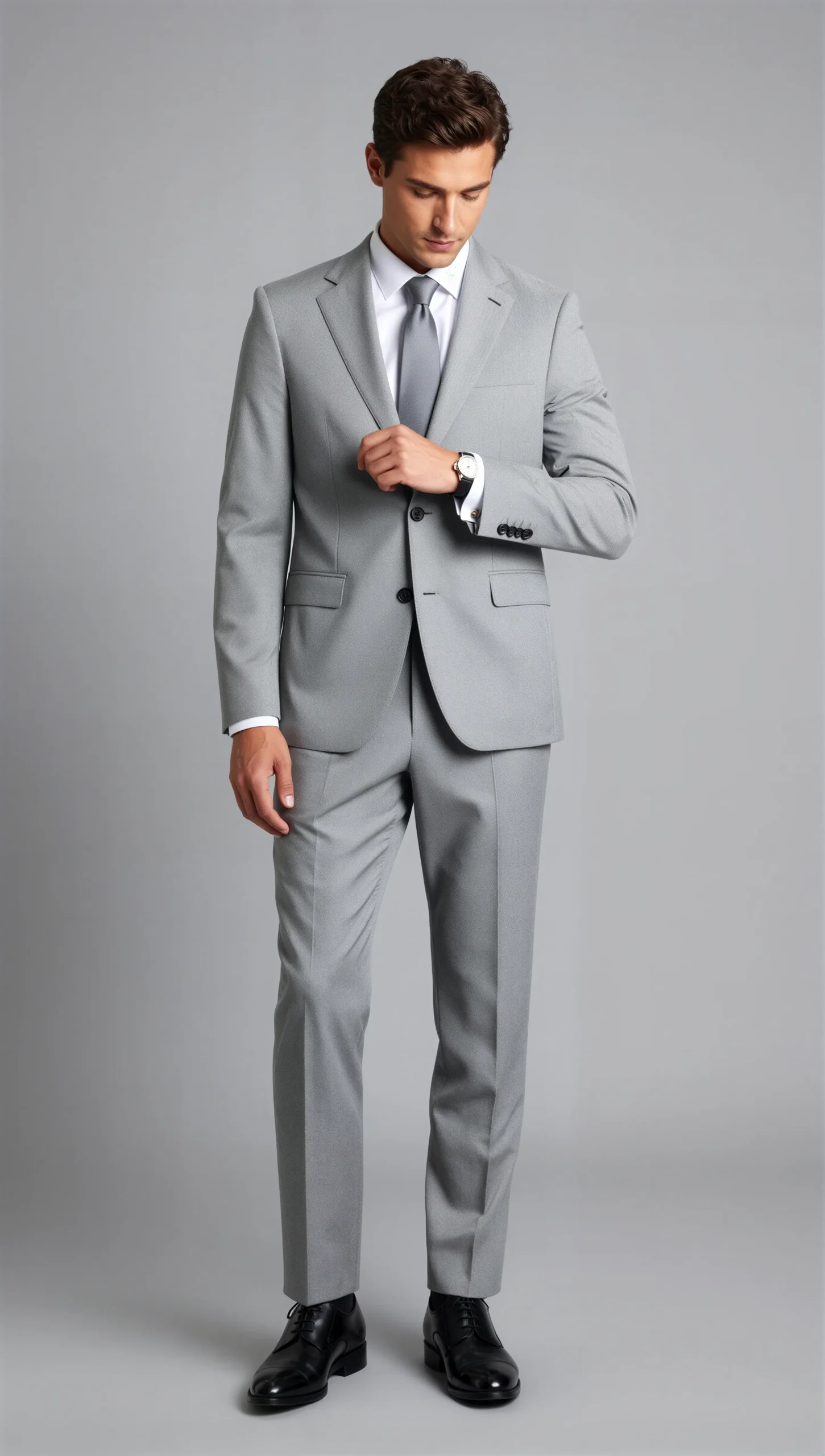 2 Piece Peak Lapel Single Breasted Light Grey Suit