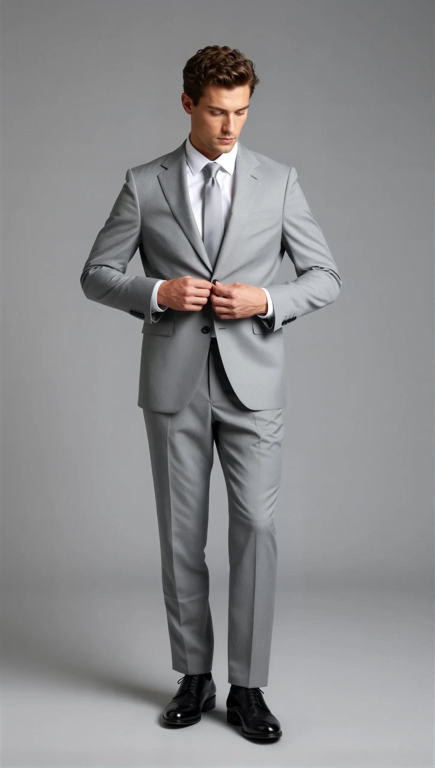 2 Piece Peak Lapel Single Breasted Light Grey Suit