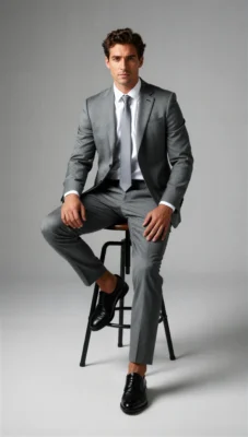 2 Piece Peak Lapel Single Breasted Medium Grey Suit
