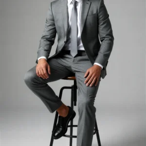 2 piece peak lapel single breasted medium grey suit 1