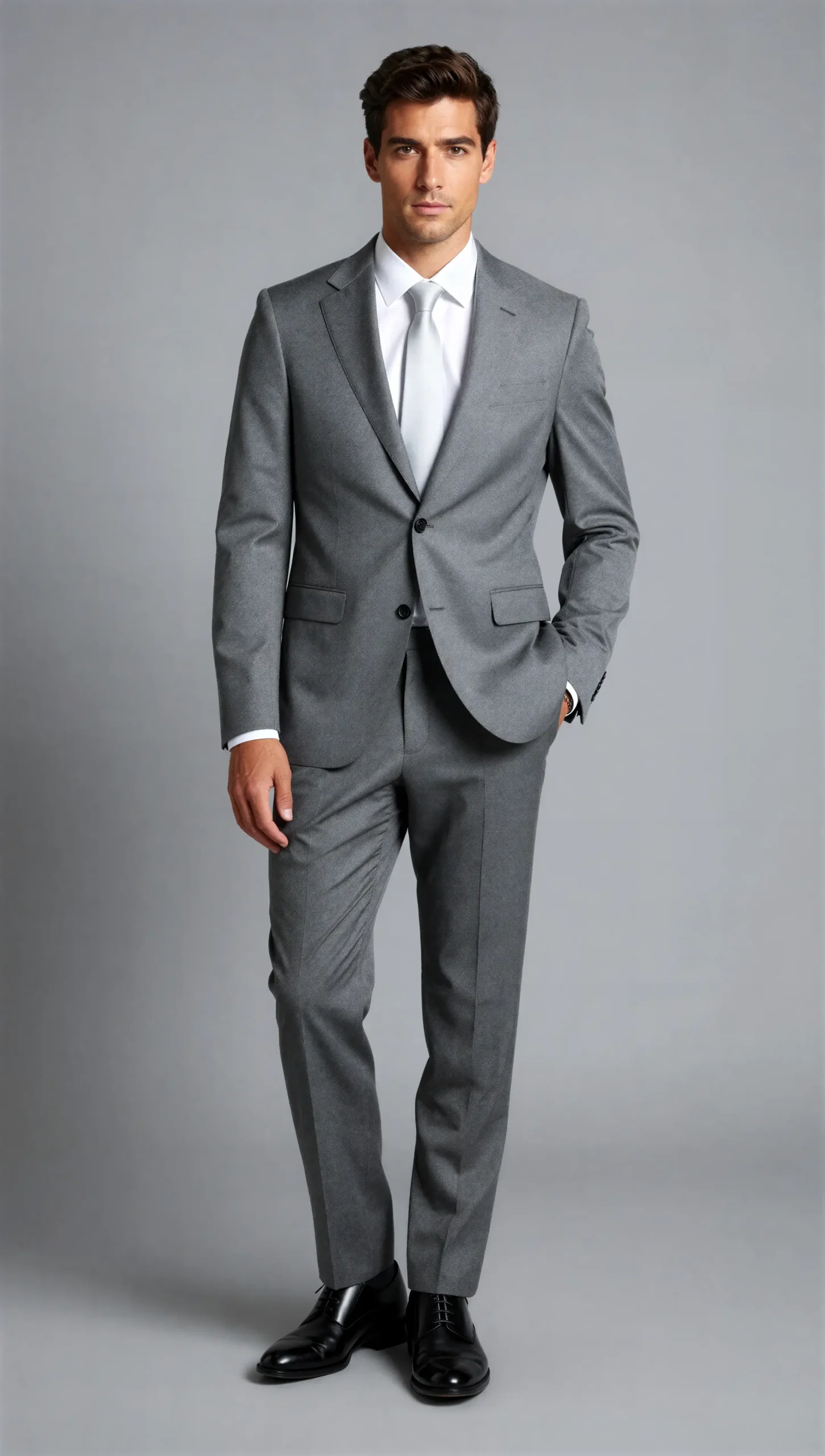 2 Piece Peak Lapel Single Breasted Medium Grey Suit