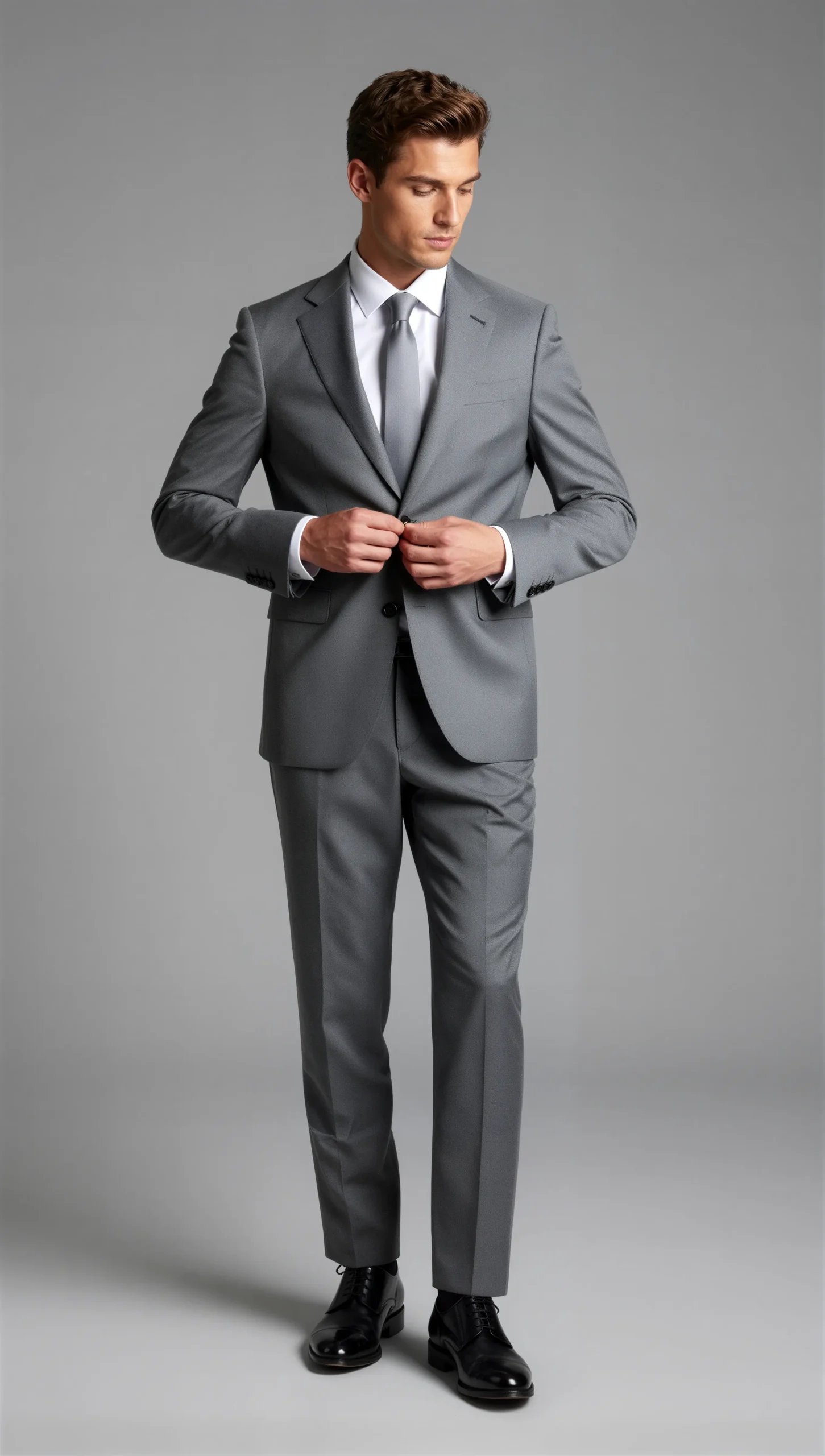2 Piece Peak Lapel Single Breasted Medium Grey Suit
