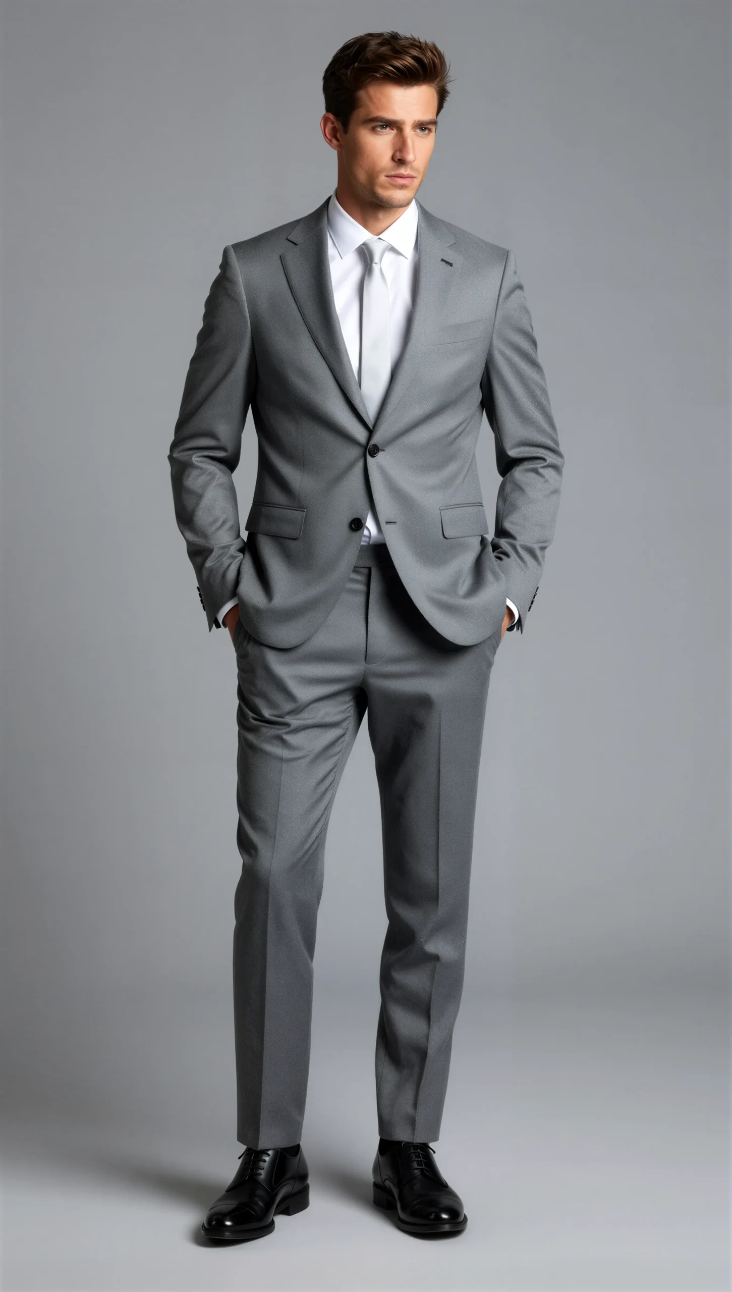 2 Piece Peak Lapel Single Breasted Medium Grey Suit