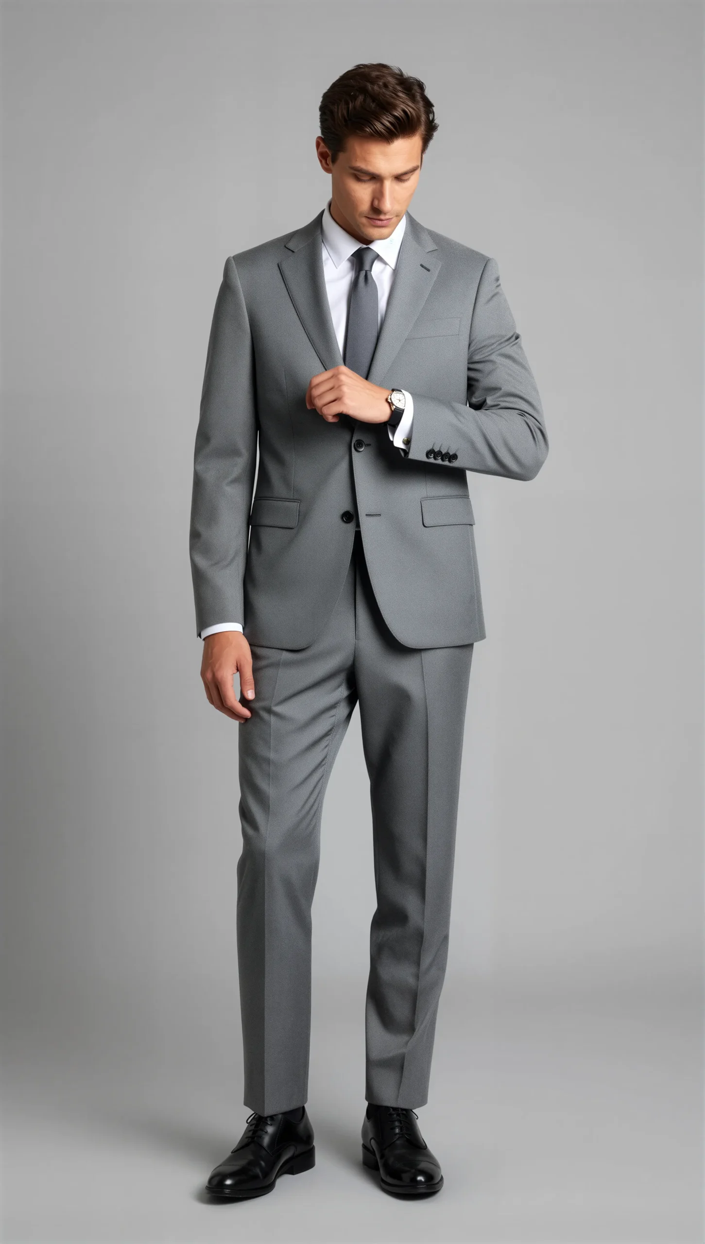 2 Piece Peak Lapel Single Breasted Medium Grey Suit